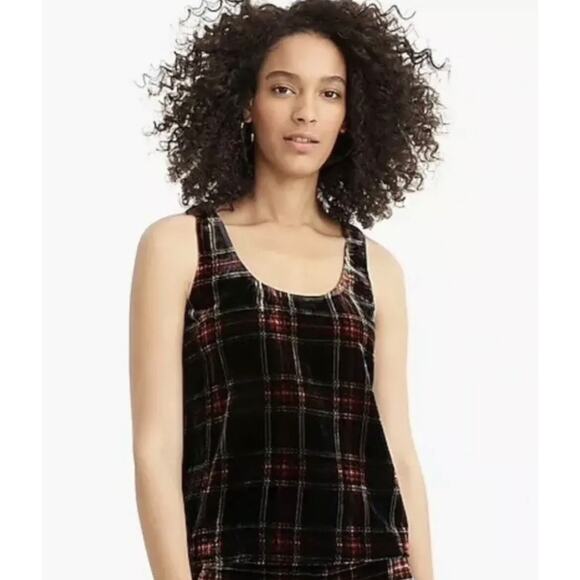 J Crew US 2 NWT Black Multi Tartan Plaid Holiday Stewart Top Sleeveless #K2521 - Picture 1 of 10
